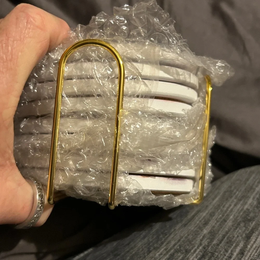 Marble Coaster Set with Gold Holder